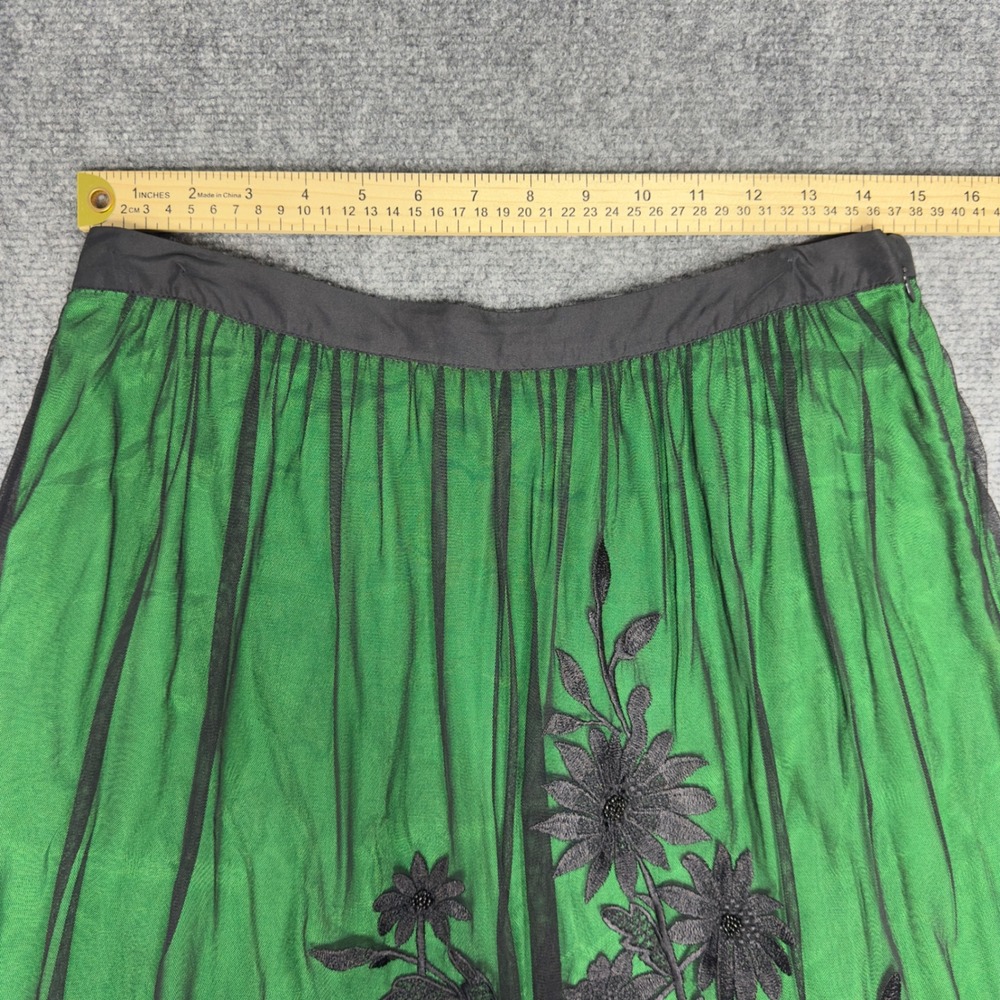 Anthropologie Lithe Skirt 6 Green Black Embroidered Overlay Romantic Whimsigoth - Picture 8 of 9